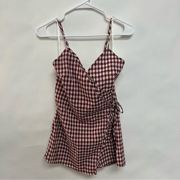 REVOLVE By the way Scotty Wrap Romper Red White Checkered Gingham Size Small - Picture 5 of 8